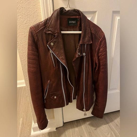 Doma Women's Brown Leather Moto Jacket - Picture 2 of 3
